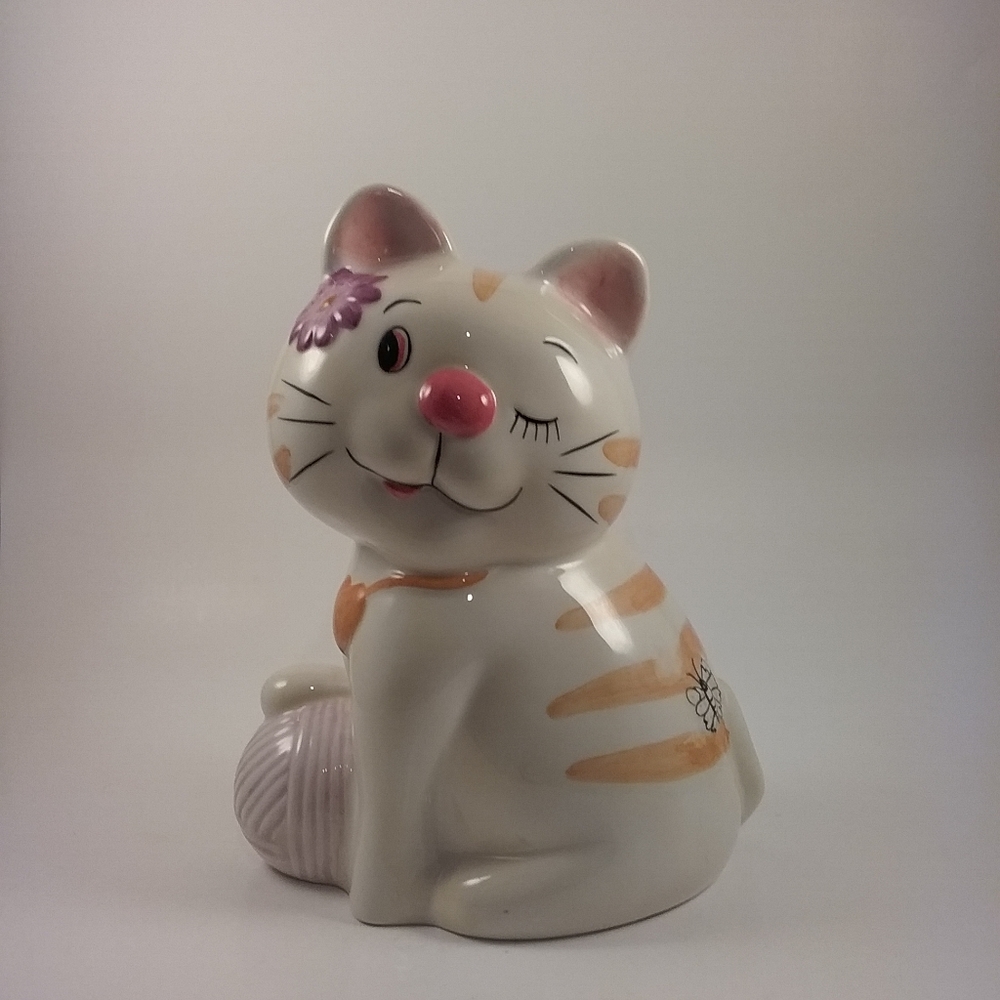 Ceramic Cat Bank Flower Butterfly